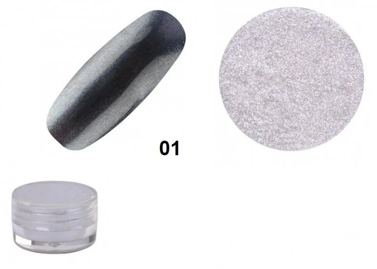 Polvere effetto chrom decorazione unghie 01 argento