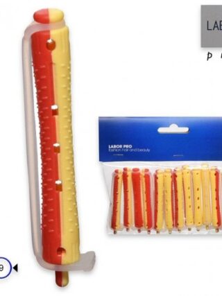 Bigodini permantente forati lunghi giallo-rosso 12 pz